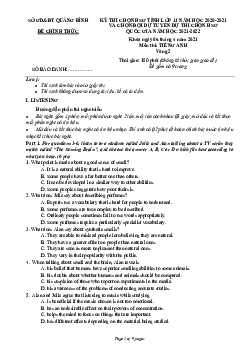 Đề thi chọn đội tuyển dự thi Học sinh giỏi quốc gia THPT năm 2021 môn Tiếng Anh tỉnh Quảng Bình (Vòng II)