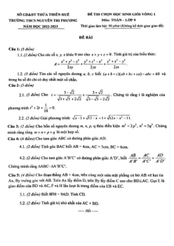 Đề HSG Toán 9 vòng 1 năm 2022 – 2023 trường THCS Nguyễn Tri Phương – TT Huế