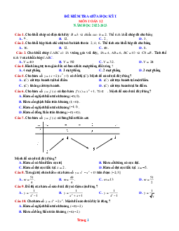 Đề Thi Giữa Học Kì 1 Môn Toán 12 Năm Học 2022-2023 (Có Đáp Án)