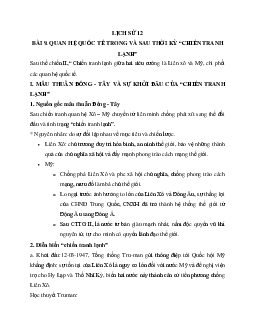 Lịch Sử 12 bài 9: Quan hệ quốc tế trong và sau thời kì chiến tranh lạnh