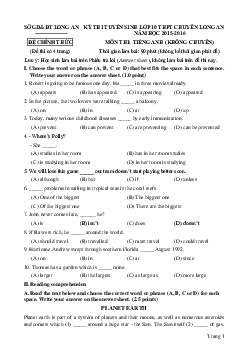 Đề thi tuyển sinh vào lớp 10 môn Tiếng Anh THPT Chuyên năm học 2015 - 2016 tỉnh Long An (đề không chuyên)