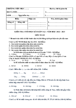 Đề thi học kì 2 môn Toán 3 năm 2022 - 2023 (Đề 4) | Cánh diều