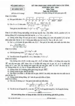 Đề học sinh giỏi Toán THCS cấp tỉnh năm 2023 – 2024 sở GD&ĐT Sơn La