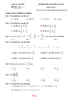Đề kiểm tra giữa học kì I môn toán 7 (có đáp án)