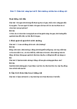 Sinh 11 Chân trời sáng tạo bài 8: Dinh dưỡng và tiêu hóa ở động vật
