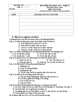 Đề thi học kì 1 môn Khoa học lớp 5 năm -2019-2020 - Đề 2