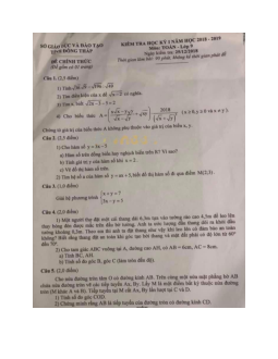 Đề thi học kì 1 lớp 9 môn Toán Sở GD&ĐT Đồng Tháp năm học 2018 - 2019