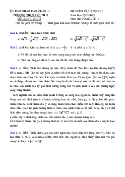 Đề học kì 1 Toán 9 năm 2022 – 2023 trường THCS Phú Thọ – TP HCM