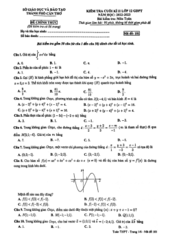 Đề cuối kì 2 Toán 12 năm 2022 – 2023 sở GD&ĐT thành phố Cần Thơ