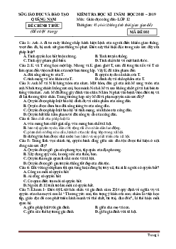 Đề thi học kỳ 1 môn GDCD 12 Quảng Nam 2018-2019 (có đáp án)