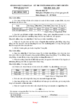 Đề thi tuyển sinh lớp 10 vào Trường THPT Chuyên năm 2020-2021 môn Địa Lí Sở GD Quảng Nam (có lời giải)