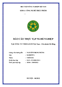 Báo cáo thực tập nghề nghiệp tại Công ty TNHH AEON Việt Nam Hà Đông | Học viện Nông nghiệp Việt Nam