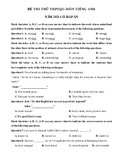 Đề thi thử THPT năm 2021 môn Tiếng Anh trường THPT chuyên Quang Trung lần 2 (có đáp án)