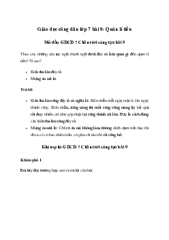 Giải giáo dục công dân 7 Bài 9: Quản lí tiền | Chân trời sáng tạo