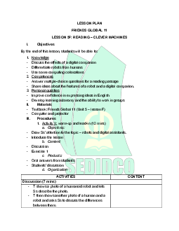 Unit 5: Technology - Lesson plan 5F | Giáo án Tiếng Anh 11 Friends Global