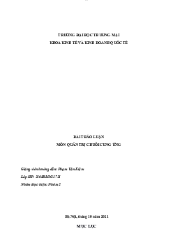 Chuỗi cung ứng và các thành viên trong chuỗi cung ứng của The Coffee House | Quản trị chuỗi cung ứng | Đại học Thương mại