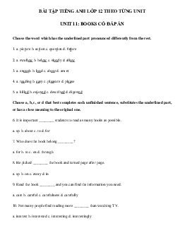 Bài tập tiếng Anh 12 Unit 11 Books (có đáp án)