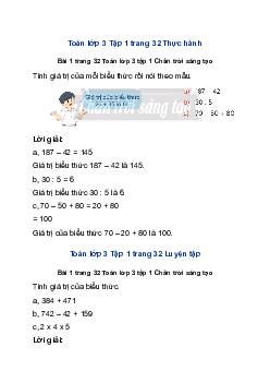 Toán lớp 3 trang 32 Làm quen với biểu thức Chân trời sáng tạo