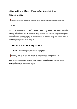 Giải Công nghệ 6 Bài 4: Thực phẩm và dinh dưỡng - Chân Trời Sáng Tạo