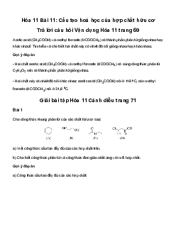 Bài 11: Cấu tạo hoá học của hợp chất hữu cơ | Giải Hoá 11 Cánh diều
