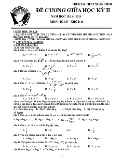 Đề cương giữa kỳ 2 Toán 11 năm 2023 – 2024 trường THPT Xuân Đỉnh – Hà Nội