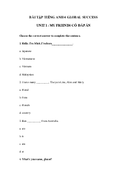 Bài tập unit 1 lớp 4 My friends Global success