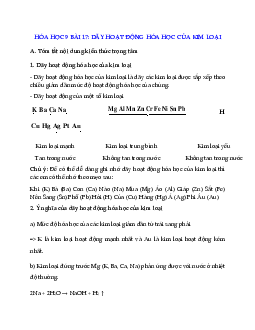 Hóa học 9 Bài 17: Dãy hoạt động hóa học của kim loại