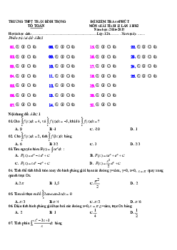 Kiểm tra Giải tích 12 lần 1 HK2 năm 2016 – 2017 trường Trần Bình Trọng – Khánh Hòa