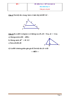 TOP 10 đề kiểm tra 1 tiết chương 3 hình học Toán 8 (có đáp án)