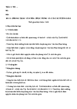 Giáo án Bài 3: Phong trào văn hóa Phục hưng và cải cách tôn giáo Lịch sử 7 | Kết nối tri thức