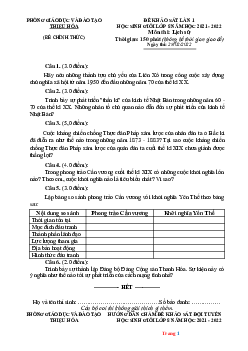 Đề khảo sát HSG Lịch Sử 8 Thiệu Hóa 2021-2022 Lần 1 (có đáp án)