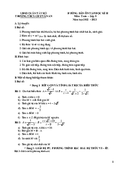 Hướng dẫn ôn tập HK2 Toán 9 năm 2022 – 2023 trường THCS Chu Văn An – Hà Nội