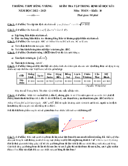 Đề học kì 1 Toán 10 năm 2022 – 2023 trường THPT Hùng Vương – TP HCM