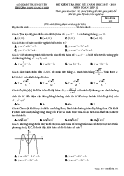 Đề kiểm tra HK1 Toán 12 năm học 2017 – 2018 trường THPT Gang Thép – Thái Nguyên