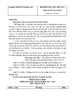 Đề kiểm tra giữa học kì 1 Văn 8 THCS Quỳnh Lâm (có đáp án)