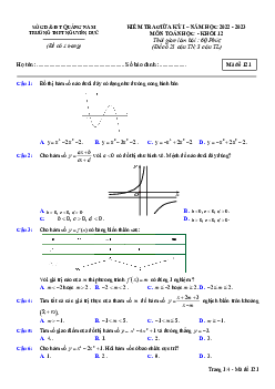 Đề giữa học kỳ 1 Toán 12 năm 2022 – 2023 trường THPT Nguyễn Dục – Quảng Nam