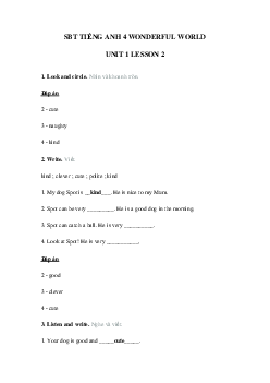 Sách bài tập Tiếng Anh 4 Wonderful world Unit 1 lesson 2