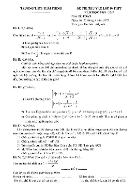 Đề thi thử vào lớp 10 môn Toán 2018 trường THCS Thái Thịnh – Hà Nội
