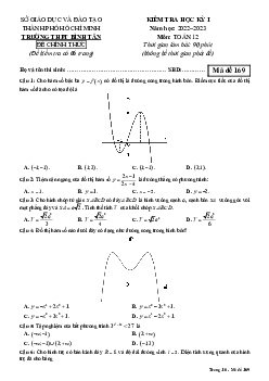 Đề học kỳ 1 Toán 12 năm 2022 – 2023 trường THPT Bình Tân – TP HCM