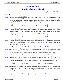 Bài tập VD – VDC tiếp tuyến của đồ thị hàm số có đáp án và lời giải Toán 12