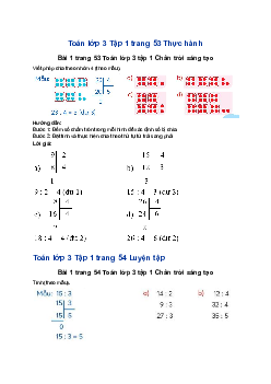 Toán lớp 3 trang 53, 54 Phép chia hết và phép chia có dư Chân trời sáng tạo