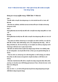 Sinh 11 Kết nối tri thức bài 1: Khái quát về trao đổi chất và chuyển hóa năng lượng