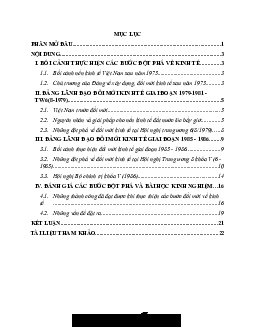 Tiểu luận các bước đột phá về kinh tế được thực hiện ở Việt Nam trong giai đoạn 1979-1981 và 1985-1986