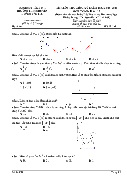 Đề giữa kì 1 Toán 12 năm 2023 – 2024 trường chuyên Hoàng Văn Thụ – Hòa Bình