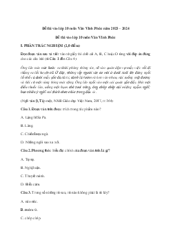 Đề thi vào 10 môn Ngữ văn năm 2023 - 2024 sở GD&ĐT Vĩnh Phúc