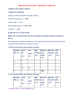 Chuyên đề hình trụ, diện tích xung quanh và thể tích của hình trụ