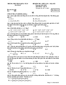 Đề kiểm tra Đại số và Giải tích 11 chương 2 (Tổ hợp – Xác suất) trường Trần Quốc Tuấn – Kon Tum