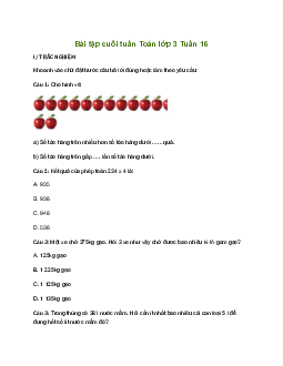 Bài tập cuối tuần lớp 3 môn Toán Kết nối tri thức - Tuần 16