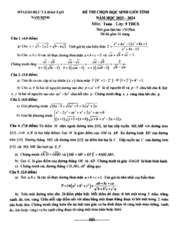 Đề thi học sinh giỏi tỉnh Toán 9 năm 2023 – 2024 sở GD&ĐT Nam Định