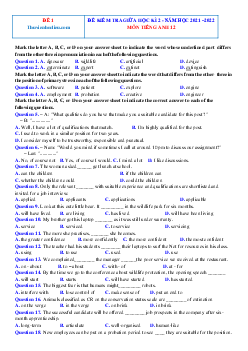 Bộ đề thi giữa kì 2 Tiếng Anh 12 năm 2022 (có đáp án)